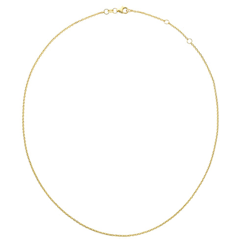 14kt yellow gold cable chain with diamond-cut finish, adjustable 16–18 inch length, lobster clasp, 3.1 g, made in Italy