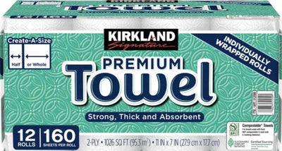 Kirkland Signature Premium Big Roll Paper Towels 12-roll, 160 Sheets Per Roll