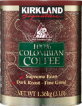 Kirkland 3lb Fine Grind Supremo Bean Colombian Coffee - Dark Roast (17767)