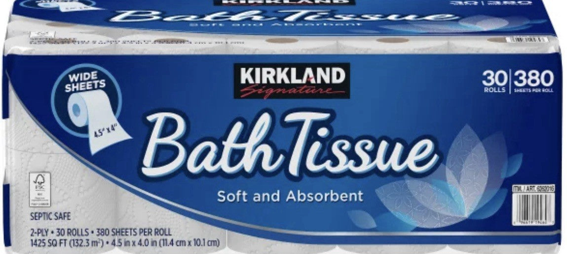 Kirkland Signature Bath Tissue, 2-Ply, 380 Sheets, 30 Rolls FREE SHIPPING
