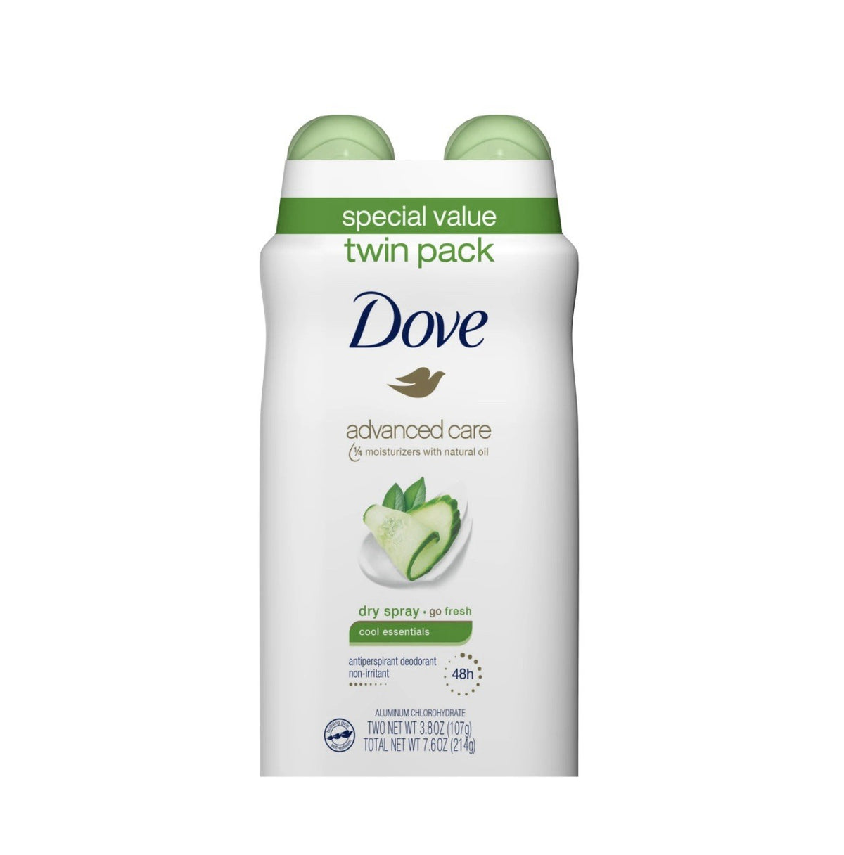 Dove Advanced Care Women's Antiperspirant Deodorant Dry Spray Twin Pack, 3.8 oz