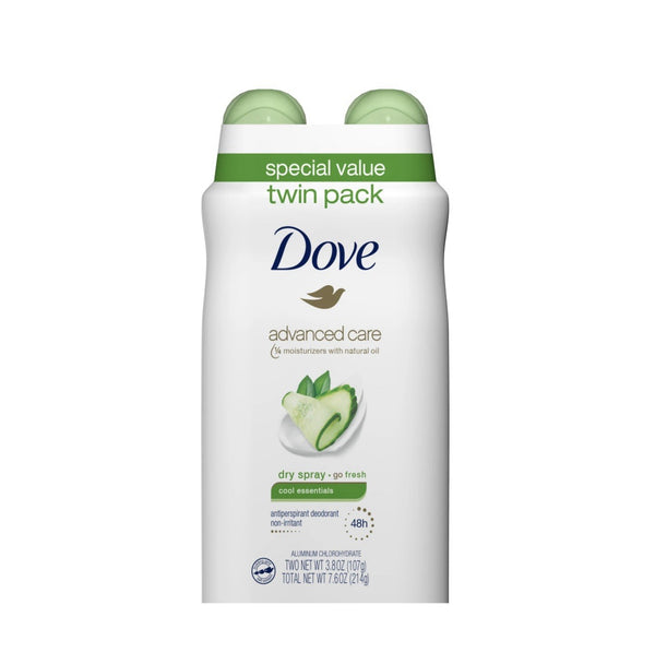 Dove Advanced Care Women's Antiperspirant Deodorant Dry Spray Twin Pack, 3.8 oz