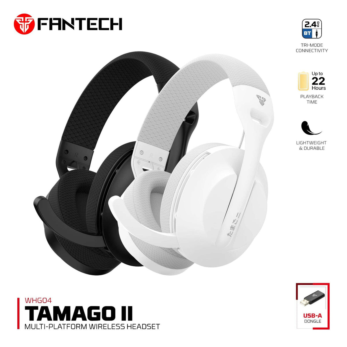 FANTECH TAMAGO II WHG04 Gaming Headphones Wired&Wireless 2.4G Bluetooth 5.3 Ligh