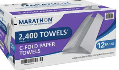 Marathon C-Fold 2-Ply Paper Towels, 10" X 12.7", White (200 Towels/Pk., 12 Pks.)