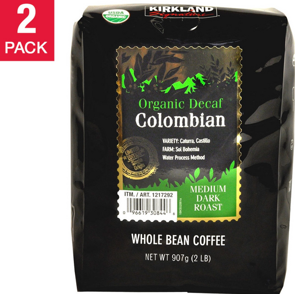 Kirkland Signature Organic Colombian Decaf Whole Bean Coffee, 2 Lbs