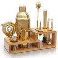 Mixology Premium 14 Piece Stainless Steel Bartender Kit with Bamboo Stand (Gold)