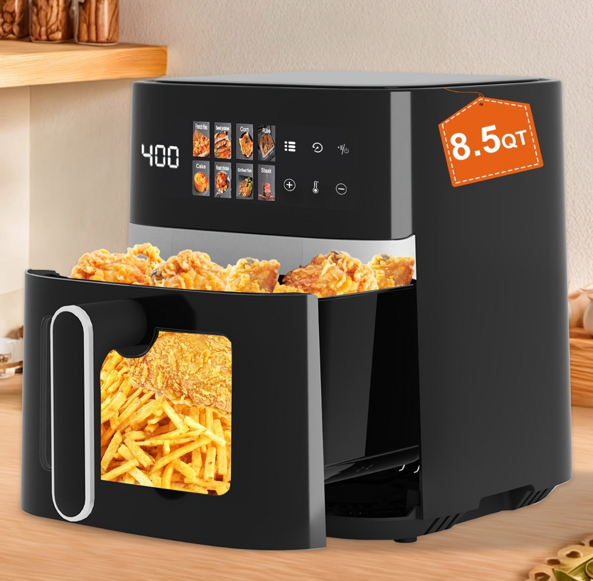 8-in-1 Electric 6QT Air Fryer with Digital LED Touchscreen, Black