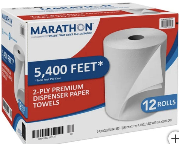 Marathon Dispenser Paper Towels,2-Ply,450 ft Rolls,12-Count