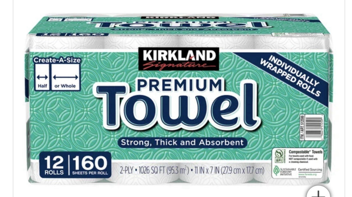 Kirkland Premium Towel,2-Ply,160 Sheets,12 individually Wrapped Rolls