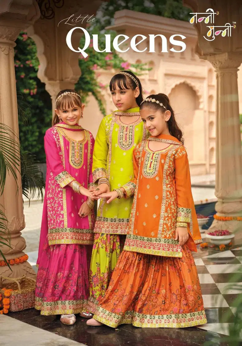 Kids Chinon embroidered party Wear Sharara-3 sets(Wholesale)-Free shipping