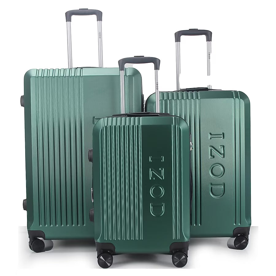 ZOD Zane 3 Piece Lightweight Expandable ABS Luggage Set with Dual Spinner Wheels and Combination Lock 20 in 24 in 28 in Green