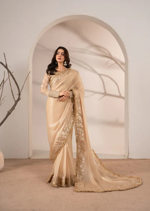 Pakistani designer Saree with full stitched blouse-Free shipping