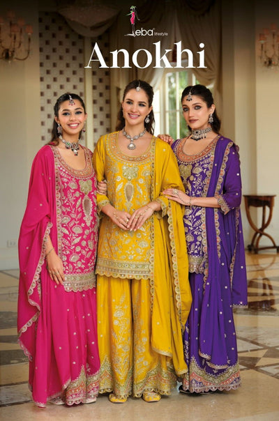 Chinon Embroidery elegant exclusive party suit-3 sets-Free shipping