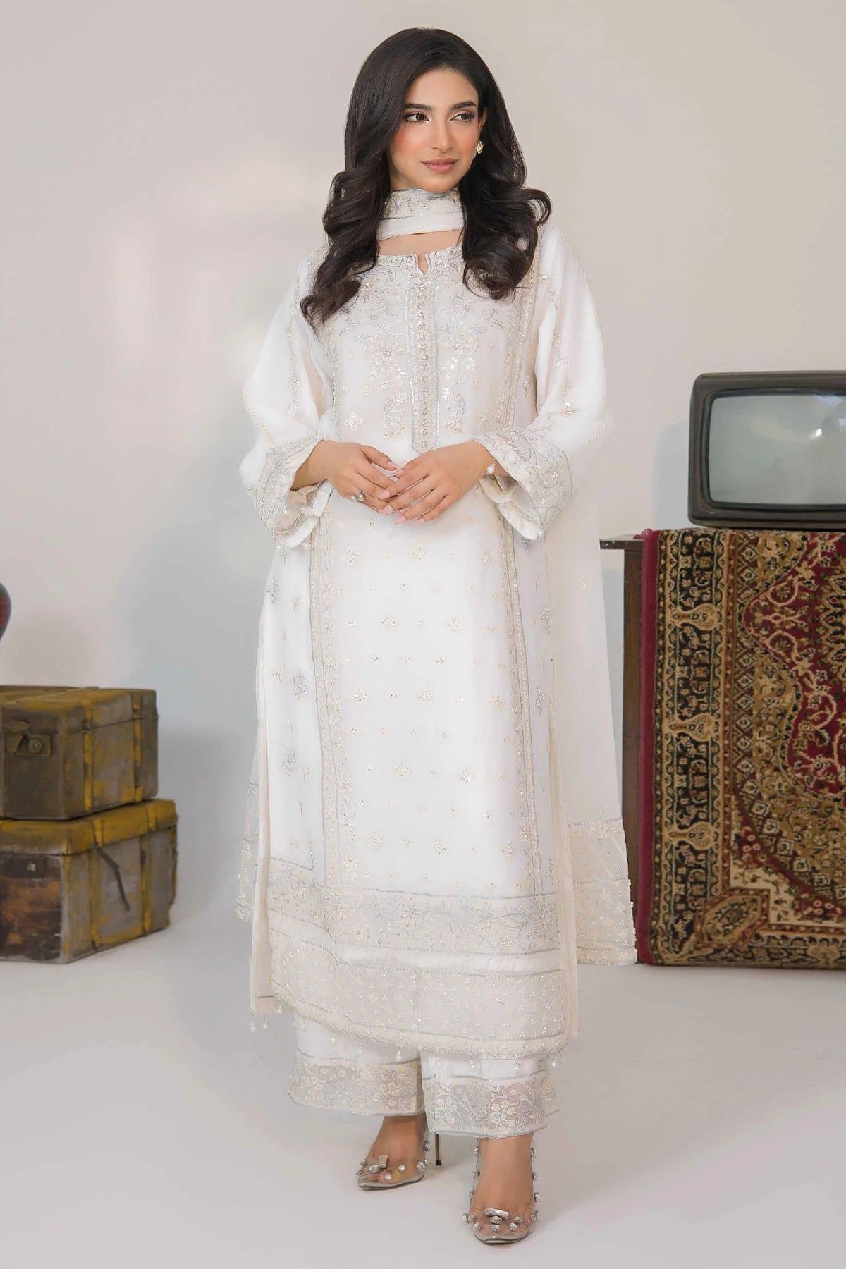 Serene By Azmeerah Stitched 3 Piece Hand Emb Festive Suit-Free shipping(So)